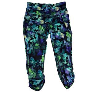 All In Motion Yoga Pants Leggings Crop Ruched  Tie Dye Floral Blue XXL bv